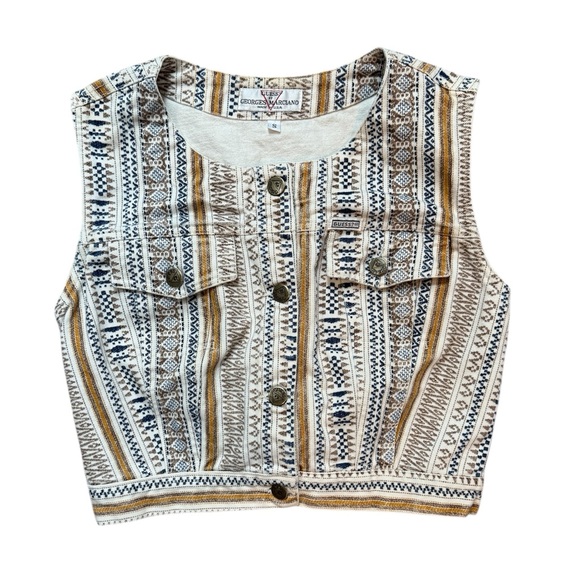 VINTAGE Guess by Georges Marciano Boho Southwestern Denim Vest-Made in USA-Small - Picture 4 of 12